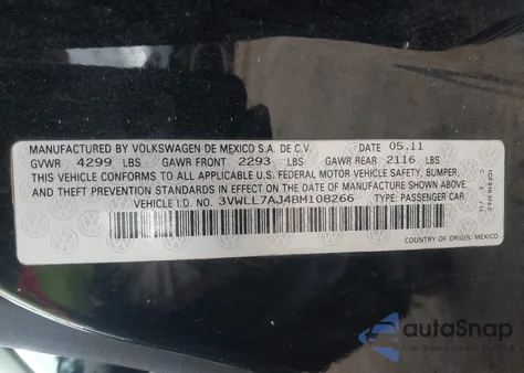2011 Volkswagen Jetta 2.0L Tdi from USA, damaged, VIN 3VWLL7AJ4BM108266